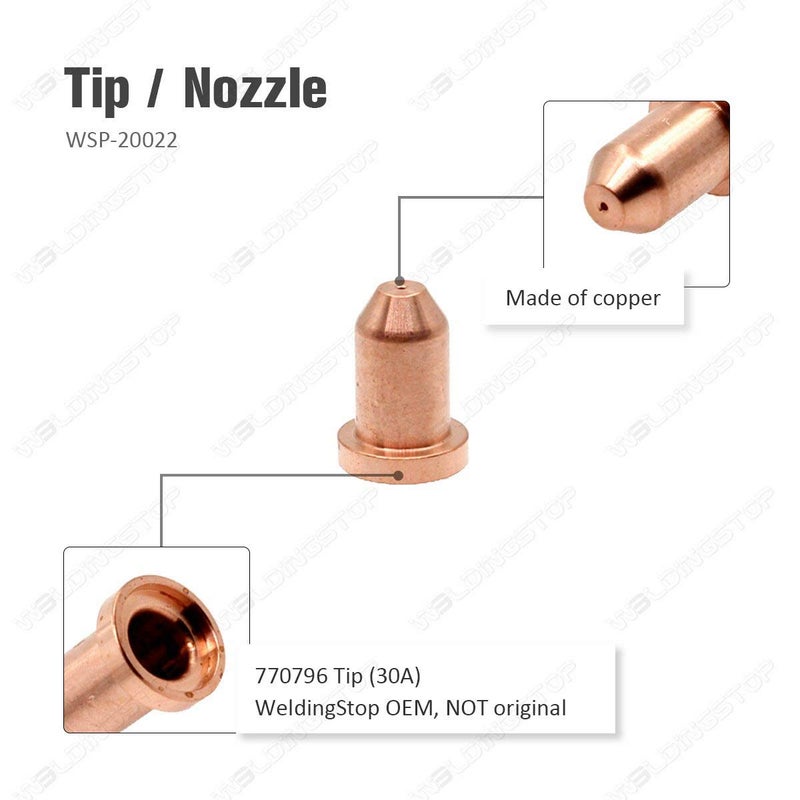 WeldingStop 770791 Electrode & 770796 Tip/Nozzle for Hobart Airforce 27i 40i Plasma Cutter XT30R XT40R Torch Plasma Consumables(PKG-12) - Image 4